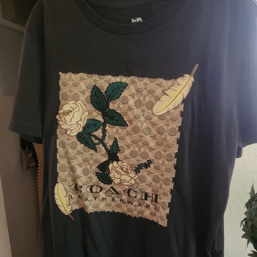 Coach Black Graphic T-Shirt with Floral Design